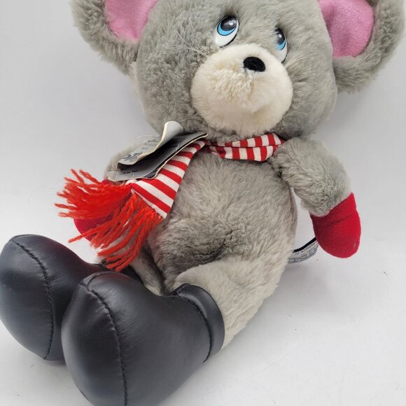 Mattel Emotions Vintage Christmas Gray Mouse Plush Red Scarf Black Boots Stuffed - Picture 3 of 13